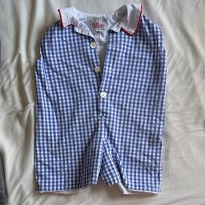 Blue Gingham Baby One-Piece Bodysuit with White Collar